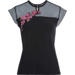 Shirt bonprix czarno-różowy. Różowe koszulki damskie bonprix, z haftami, bez kołnierzyka, bez rękawów. Za 69,99 zł.
