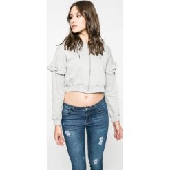 Answear - Bluza. Szare bluzy damskie ANSWEAR, s, z nadrukiem, z bawełny, bez rękawów, z kapturem. W wyprzedaży za 29,90 zł.