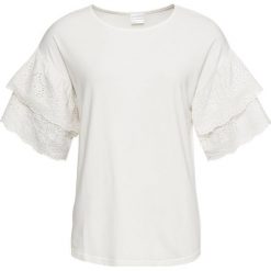 Shirt z rękawami z ażurowym wzorem bonprix biel wełny. Białe koszulki damskie bonprix, bez wzorów, z wełny, z okrągłym kołnierzem. Za 49,99 zł.
