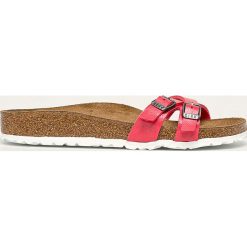 Birkenstock - Klapki Almere II. Różowe klapki damskie Birkenstock, bez wzorów, ze skóry ekologicznej, bez obcasa, na obcasie. Za 269,90 zł.
