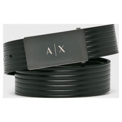 Armani Exchange - Pasek skórzany. Czarne paski męskie marki Armani Exchange, w paski, ze skóry. Za 299,90 zł.