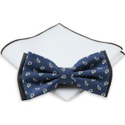 Granatowa Mucha, Wzór Paisley + Biała Poszetka - Chattier, Męska MUCH0199. Niebieskie muszki męskie Chattier, na imprezę, w paski, eleganckie. Za 44,00 zł.