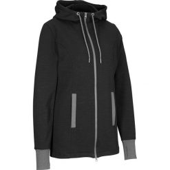 Bluza rozpinana z kapturem, długi rękaw bonprix czarny melanż. Czarne bluzy damskie bonprix, bez wzorów, z długim rękawem, długie, z kapturem. Za 99,99 zł.