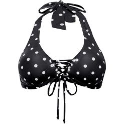 Biustonosz bikini z ramiączkami wiązanymi na szyi, szybko schnący bonprix czarno-biały w kropki. Czarne bikini bonprix, w kropki. Za 79,99 zł.