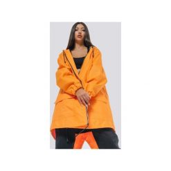 Kurtka / płaszcz typu parka pomarańcz. Pomarańczowe płaszcze damskie xl, z aplikacjami, z tkaniny. Za 296,65 zł.