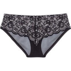 Figi "hipster" bonprix czarno-cielisty. Czarne figi marki bonprix, w koronkowe wzory, z bawełny. Za 22,99 zł.