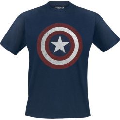 Captain America Shield Logo T-Shirt granatowy. Niebieskie t-shirty męskie z nadrukiem Captain America, l, z okrągłym kołnierzem. Za 74,90 zł.