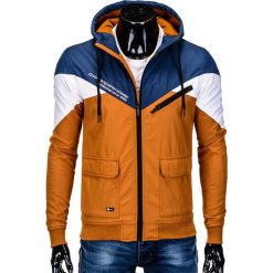 KURTKA MĘSKA PRZEJŚCIOWA SPORTOWA C316 - GRANATOWA/POMARAŃCZOWA. Pomarańczowe kurtki sportowe męskie marki Ombre Clothing, s, z poliesteru. Za 99,00 zł.