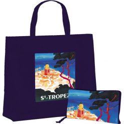 Torba "St Tropez" w kolorze granatowym na zakupy - 46 x 40 x 19 cm. Niebieskie shopper bag damskie Éditions Clouet, z nadrukiem, z tworzywa sztucznego, z nadrukiem. W wyprzedaży za 24,95 zł.