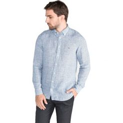 Tommy Hilfiger Koszula Niebieski. Niebieskie koszule męskie TOMMY HILFIGER, l, bez wzorów, ze lnu, bez kołnierzyka, z długim rękawem. Za 464,95 zł.