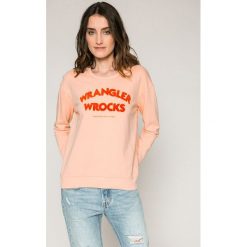 Wrangler - Bluza. Pomarańczowe bluzy damskie Wrangler, s, z nadrukiem, z bawełny, bez rękawów, bez kaptura. W wyprzedaży za 149,90 zł.