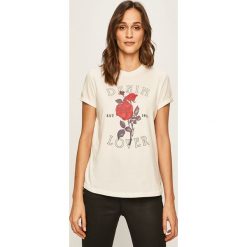 Mustang - T-shirt. Białe bluzki damskie Mustang, s, z nadrukiem, z bawełny, z okrągłym kołnierzem. W wyprzedaży za 49,90 zł.