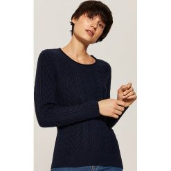 Sweter z warkoczami - Granatowy. Niebieskie swetry klasyczne damskie House, l. Za 89,99 zł.