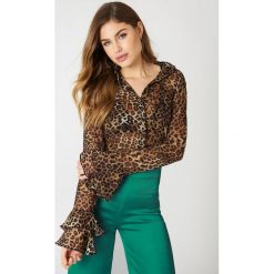 Bluzki damskie: NA-KD Boho Szyfonowa bluzka z rękawami z falbaną – Brown,Multicolor