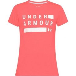 T-shirt w kolorze koralowym. T-shirty damskie marki Under Armour, xs, z nadrukiem, z materiału, z okrągłym kołnierzem. W wyprzedaży za 69,95 zł.