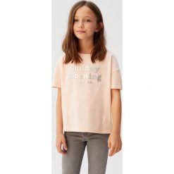 Mango Kids - T-shirt dziecięcy Morning 110-164 cm. Różowe bluzki dziewczęce Mango Kids, z nadrukiem, z bawełny, z okrągłym kołnierzem, z krótkim rękawem, krótkie, bez kaptura. Za 35,90 zł.