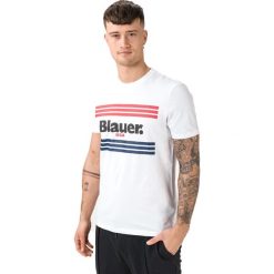 Blauer Stripes Koszulka Biały. Białe podkoszulki męskie Blauer, m, z nadrukiem, z bawełny, bez kołnierzyka, z krótkim rękawem, krótkie. Za 223,95 zł.