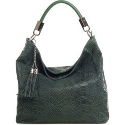 Shopper bag damskie: Skórzana torebka w kolorze ciemnozielonym – 38 x 36 x 15 cm