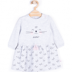 Sukienka. Szare sukienki dziewczęce MEOW, z nadrukiem, z elastanu, z długim rękawem, długie. Za 44,90 zł.