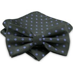 Popielata Męska Mucha - ALTIES - z Taką Samą Poszetką, Fioletowe Groszki MUALTStania0321. Szare muszki męskie Alties, na imprezę, w paski, eleganckie. W wyprzedaży za 29,00 zł.