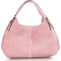 Torebki klasyczne damskie: Skórzana torebka w kolorze jasnoróżowym – 43 x 20 x 38 cm
