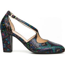 Kolorowe czółenka ze skrzyżowanymi paskami - skóra naturalna - model 1286 - motyw aztecki. Czółenka damskie Zapato, w paski, ze skóry, bez obcasa. Za 309,00 zł.