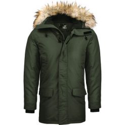 Kurtka męska parka z kapturem khaki Recea. Brązowe kurtki męskie Recea, na zimę, s, bez wzorów, z kapturem. W wyprzedaży za 199,99 zł.