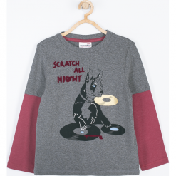 Koszulka. Szare t-shirty chłopięce z długim rękawem marki ROCK U, z aplikacjami. Za 24,90 zł.