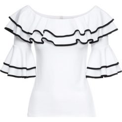 Top z falbanami bonprix biało-czarny. Białe topy damskie bonprix. Za 54,99 zł.