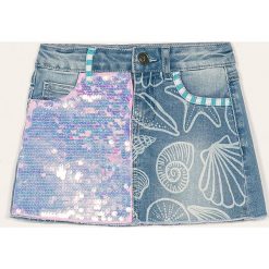 Desigual - Spódnica dziecięca 104-164 cm. Niebieskie spódniczki dziewczęce Desigual, na co dzień, z aplikacjami, z elastanu, mini, proste. Za 249,90 zł.