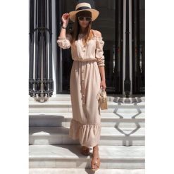 Sukienka HALIZA BEIGE. Brązowe sukienki damskie Sukienka HALIZA BEIGE, s, bez wzorów, bez kołnierzyka, bez rękawów, długie. W wyprzedaży za 99,00 zł.