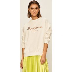 Pepe Jeans - Bluza Kara. Białe bluzy damskie Pepe Jeans, s, z aplikacjami, z elastanu, bez rękawów, bez kaptura. W wyprzedaży za 179,90 zł.