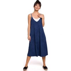 Sukienka warstwowa na ramiączkach - denim. Sukienki damskie BE, s, bez wzorów, z elastanu, sportowe, bez kołnierzyka, z krótkim rękawem, krótkie, mini, dopasowane. Za 179,00 zł.