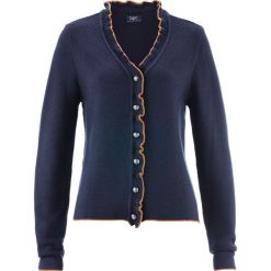 Sweter rozpinany ludowy z falbankami bonprix ciemnoniebiesko-karmelowy. Niebieskie kardigany damskie bonprix. Za 89,99 zł.