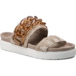 Klapki INUIKII - Slipper Chain Raffia 70104-13 Sand. Brązowe klapki damskie Inuikii, z aplikacjami, ze skóry, bez obcasa. W wyprzedaży za 489,00 zł.