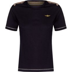 T-shirt AERONAUTICA MILITARE. Czarne bluzki damskie z aplikacjami, z bawełny, z okrągłym kołnierzem. Za 440,00 zł.