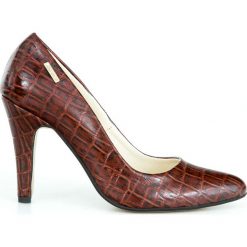 Szpilki z motywem krokodyla - skóra naturalna - model 035 - kolor brązowo czarny kroko. Pomarańczowe czółenka damskie Zapato, na imprezę, bez wzorów, ze skóry, na wysokim obcasie, na obcasie. W wyprzedaży za 191,40 zł.