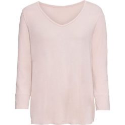 Shirt z dekoltem w serek, rękawy 3/4 bonprix matowy beżowy. Brązowe koszulki damskie bonprix, bez wzorów, z dekoltem w serek, bez rękawów. Za 44,99 zł.
