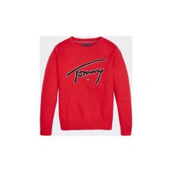 Swetry Dziecko Tommy Hilfiger KB0KB05076 TH SWEATER. Czerwone swetry chłopięce TOMMY HILFIGER, bez wzorów, bez kołnierzyka. Za 296,88 zł.