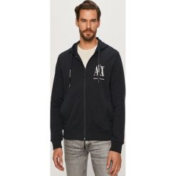 Armani Exchange - Bluza. Niebieskie bluzy męskie Armani Exchange, s, z aplikacjami, z elastanu, z kapturem, bez rękawów, z kapturem. Za 529,90 zł.