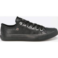 Big Star - Tenisówki. Czarne trampki i tenisówki damskie BIG STAR, bez wzorów, ze skóry, na sznurówki. W wyprzedaży za 89,90 zł.
