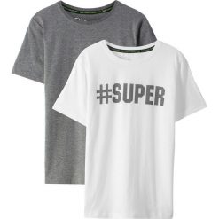 T-shirt (2 szt.) bonprix biały z nadrukiem + szary. Szare t-shirty chłopięce bonprix, z nadrukiem, bez rękawów. Za 39,98 zł.