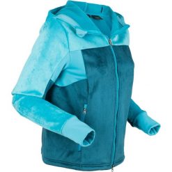 Bluza z polaru z futerkiem, długi rękaw bonprix niebieskozielony morski-ciemnoturkusowy. Niebieskie bluzy damskie bonprix, bez wzorów, z polaru, z długim rękawem, długie, bez kaptura. Za 124,99 zł.