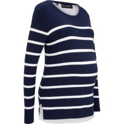 Sweter ciążowy i do karmienia bonprix ciemnoniebiesko-biały w paski. Niebieskie swetry damskie bonprix, w paski, z długim rękawem, długie, bez kaptura. Za 134,99 zł.