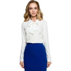 Ecru Elegancka Bluzka z Wiązaniem. Szare podkoszulki damskie marki Molly.pl, s, bez wzorów, z tkaniny, z długim rękawem. Za 95,90 zł.