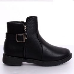 Botki sztyblety czarne MP-35 Black. Czarne botki damskie ButyModne, ze skóry ekologicznej, z okrągłym noskiem, bez obcasa, na płaskiej podeszwie, na zamek. W wyprzedaży za 99,00 zł.