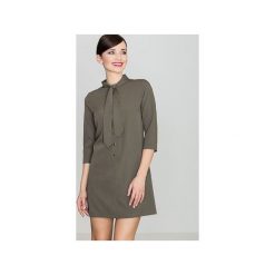 Sukienka K369 Oliwka. Zielone sukienki damskie Lenitif, na co dzień, s, bez wzorów, z tkaniny, bez kołnierzyka, bez rękawów, mini, proste. Za 149,00 zł.