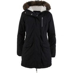 Parka z kapturem z podszewką ze sztucznego futerka bonprix czarny. Czarne parki damskie bonprix, bez wzorów, z kapturem. Za 239,99 zł.
