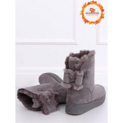 Śniegowce emusy szare LV70P GREY. Szare botki dziewczęce obuwie damskie, przed kolano, bez zapięcia. Za 108,99 zł.