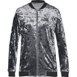 Bluza rozpinana aksamitna bonprix szary z połyskiem. Szare bluzy damskie marki bonprix, bez wzorów, bez rękawów, bez kaptura. Za 54,99 zł.